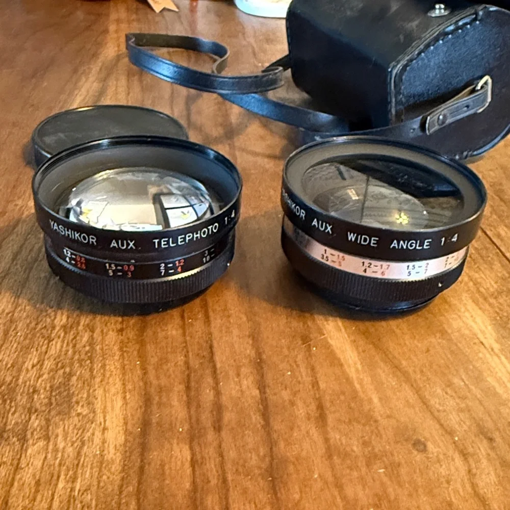 Set of Yashica Yashikor auxiliary wide angle and telephoto conversion lenses